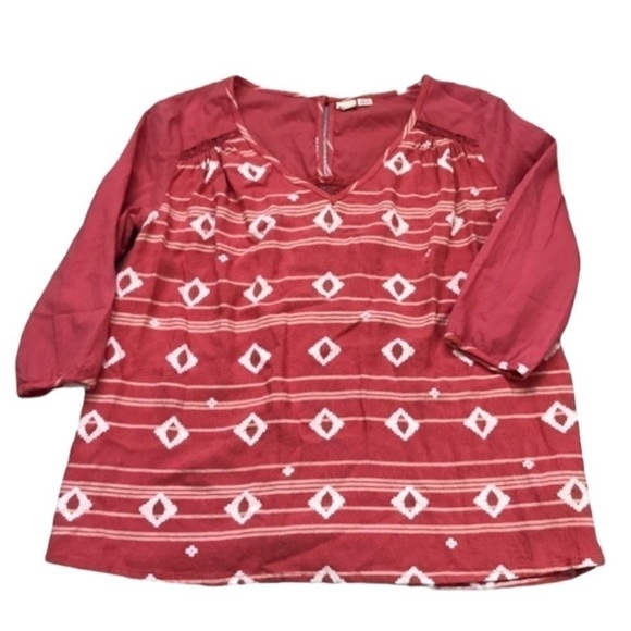 ROXY Dakota south western boho coral tunic top with crochet details - Picture 2 of 6